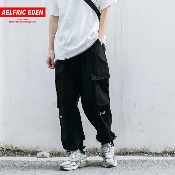 

эльфрик eden double side карманы штанах mens streetwear 2020 harajuku мода гарем повседневный брюки hip hop сыпучие joggers, Black