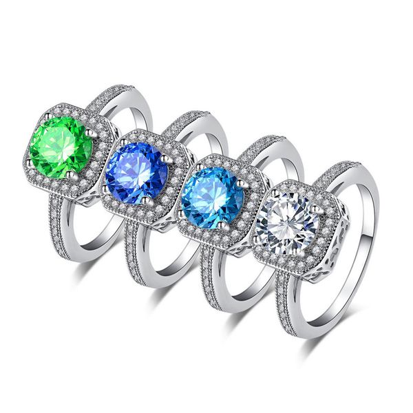 

fashion popular sky blue zircon ladies engagement ring, bright and wild clothing accessories wholesale, Slivery;golden