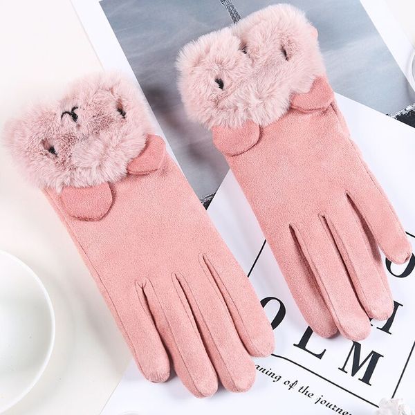 

new cute design popular style student christmas gift winter gloves 6 colors real leather glove, Blue;gray