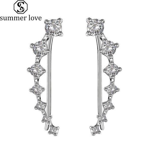 

7 crystals ear cuffs hoop climber cubic zirconia earrings u type ear clips for women girls valentine's day jewelry gift-z, Silver