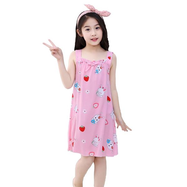

3-14 y new style summer children cotton nightgown little girl strap princess dress large girls cotton silk pajamas gdr626