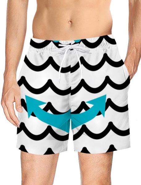 

anchor curve pattern summer men's sports casual shorts quick-dry swimming shorts trunks, White;black