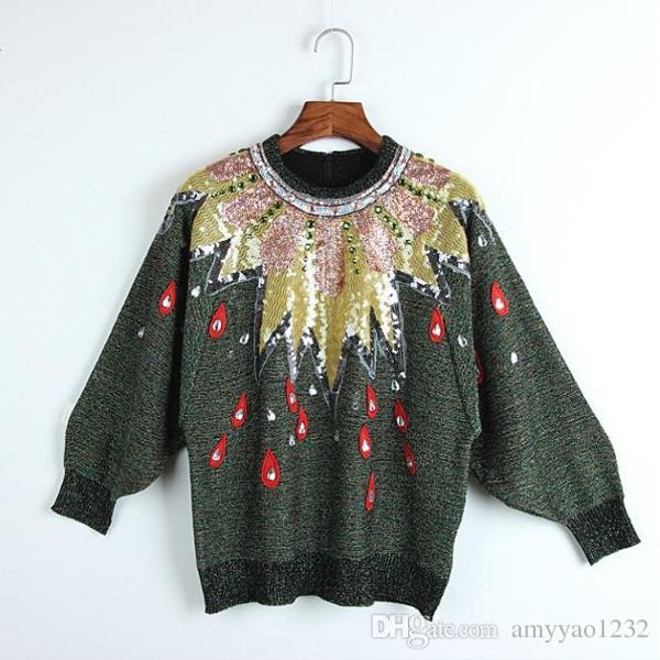 

87 new arrival 2018 autumn sweater crew neck beads sequins green long sleeve pullover brand same style luxury dl, White;black