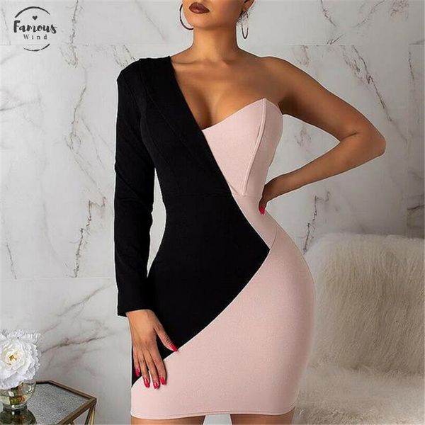 

summer new dresses patchwork off shoulder women dresses 2020 fashion long sleeve simple dress clubwear party clothes ol dress, Black;gray