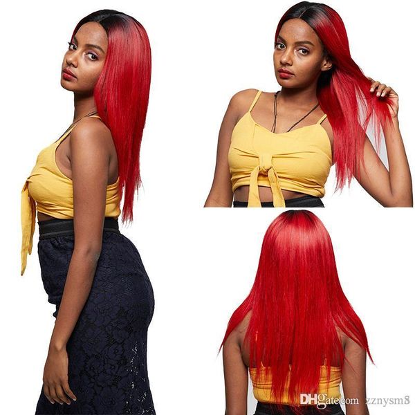 

волосы lace front 4 * 4 закрытие парики бразильскую прямые парики человеческих волос 24 дюйма с 150% плотность волос remy ombre красный пари, Black