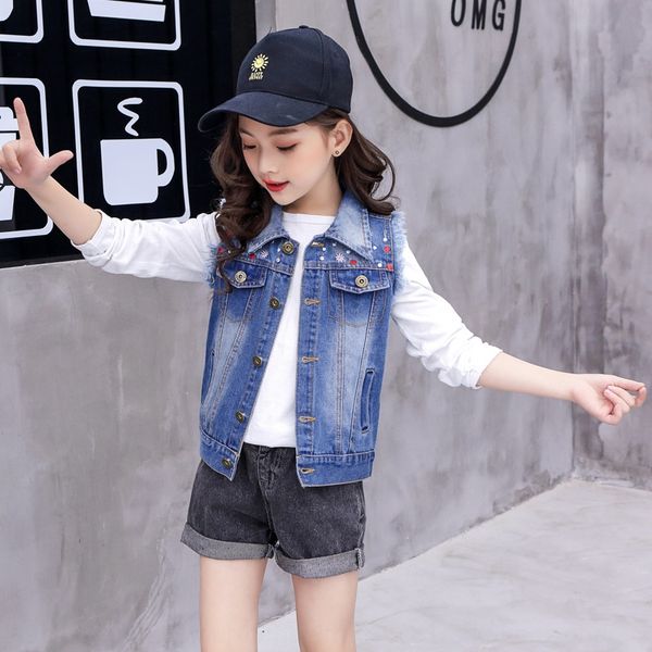 

girls middle and big children vest wool wool 2020 autumn embroidered denim woolen waistcoat all-match fashion avant-garde, Camo