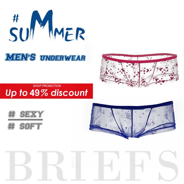 

men's mesh breathable perspective mesh boxer shorts summer cool transparent men underwear boxers underpants bikini, Black;white