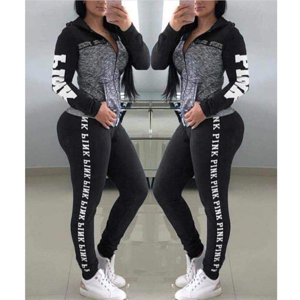 

yoga set pink litter women sport yoga pants fitness clothing sportwear women yoga suit 2 piece workout sets gym set y200328, Gray