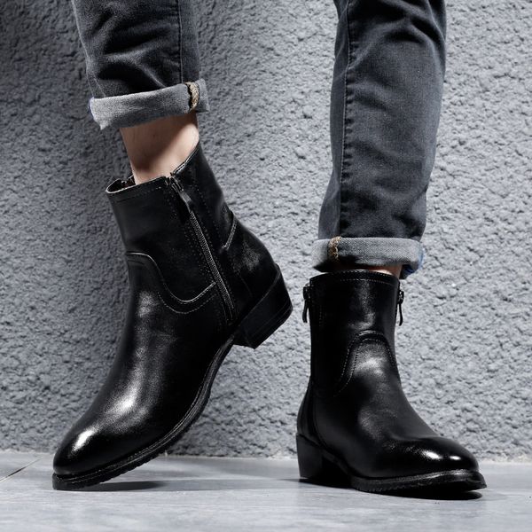 

new men's boots ankle boots big size 37-46 black pu leather british style man soft leather winter mens