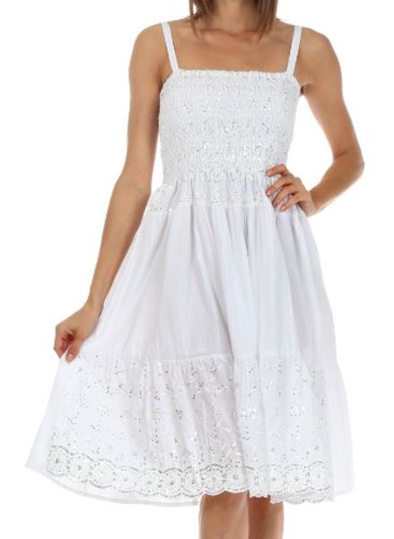 

sakkas sequin embroidered smocked bodice knee length dress, Black;gray