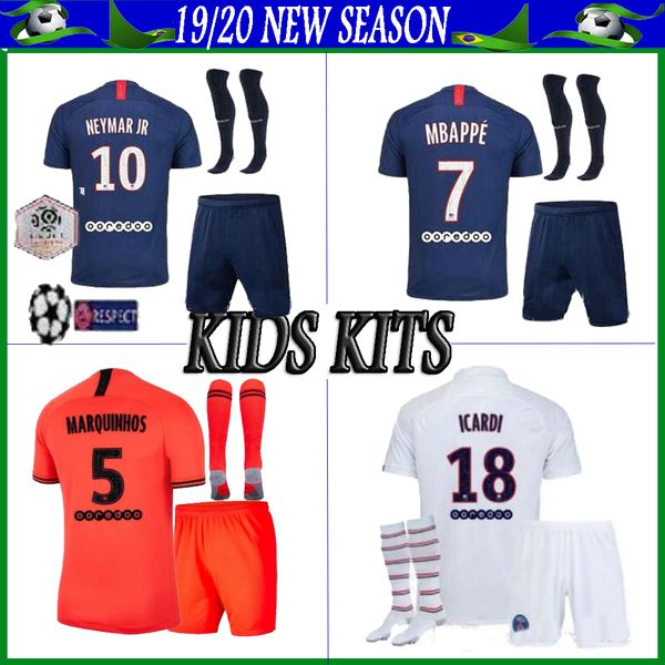

paris kids 2019 2020 football kits 1920 psg soccer jersey cavani mbappe neymarjr boy kit maillot football shirt+pants+socks, Black
