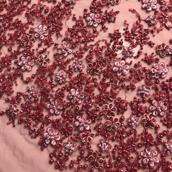 

latest french nigerian laces fabrics handmade heavy beaded tulle african laces fabric for wedding 15 yards mv664, Pink;blue