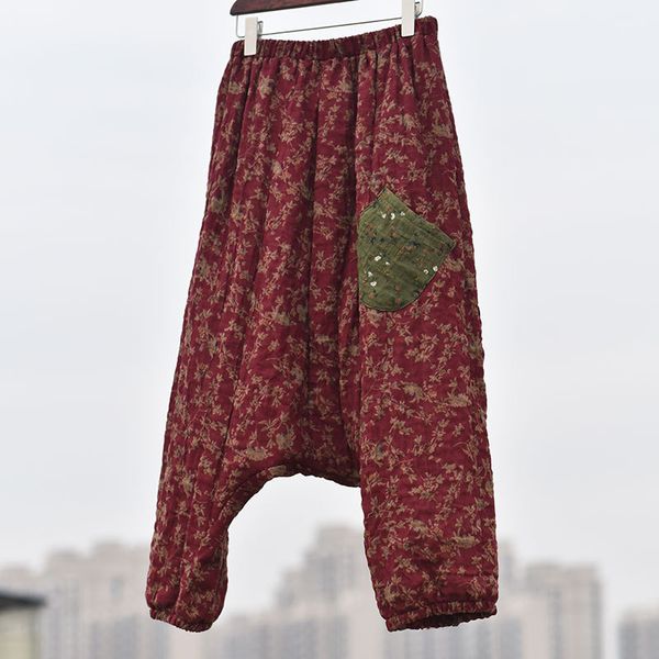 

women's pants & capris women cotton linen elastic waist patchwork harem female plus size vintage trousers ladies retro, Black;white