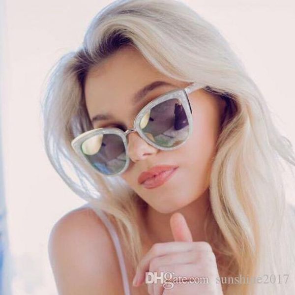 

fashion pink silver cat eye sunglasses female brand mirror sun glasses for women 2017 quay style celebrity favorite cateye glass my girl, White;black