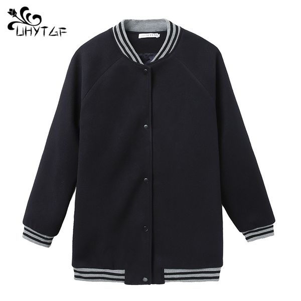 

uhytgf spring and autumn female plus size women coat loose baseball uniform thicken lady jacket abrigos mujer elegante x11, Black