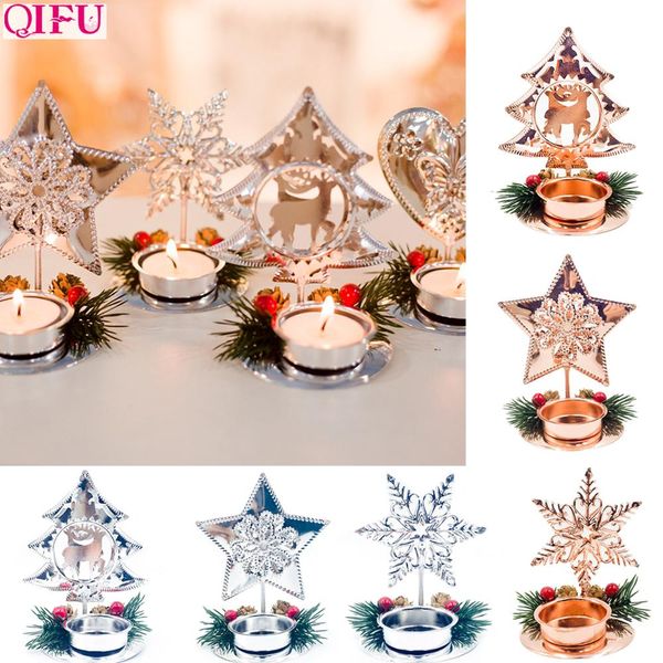 

qifu rose gold silver snowflake iron christmas candlestick christmas decoration for home xmas gifts noel eve happy new year 2020