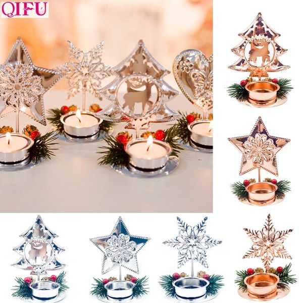 

qifu rose gold silver snowflake iron christmas candlestick christmas decoration for home xmas gifts noel eve happy new year 2020