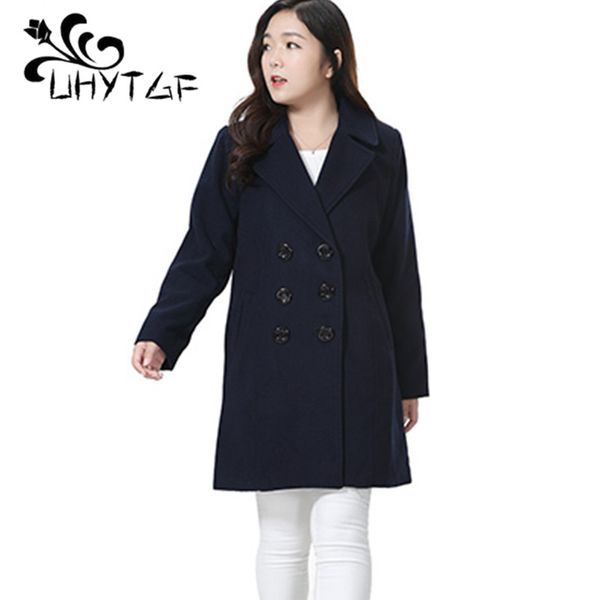 

uhytgf women coat fashion double-breasted winter wool coat women plus size ladies coats korean version casaco abrigo mujer x7, Black