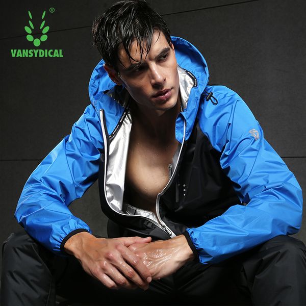 

vansydical running jacket men hooded sportswear male gym fitness training weight loss sweating sauna sports shirts, Black;red