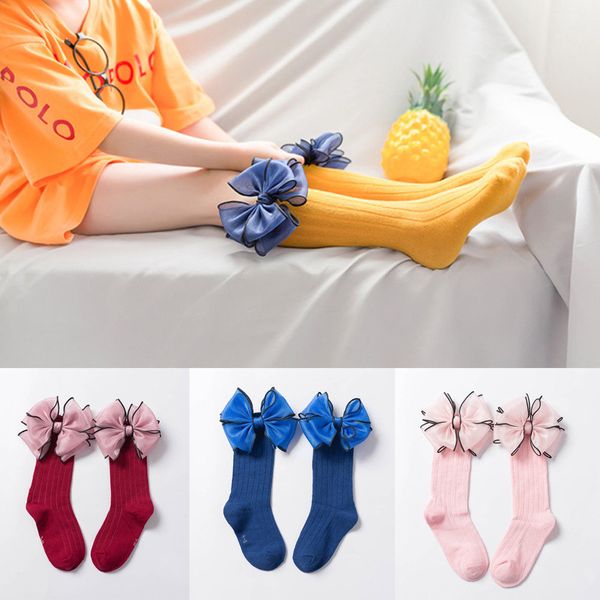 

baby girl socks knee high bows princess socks cute long striped for children girl, Pink;yellow