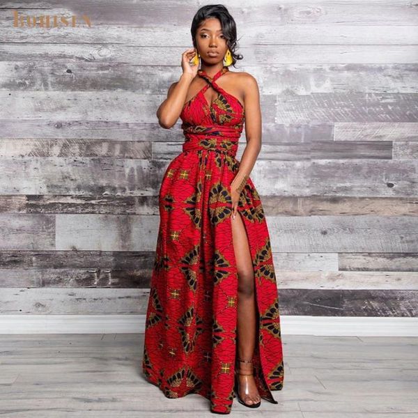 

ethnic clothing bohisen dashiki african clothes for women plus size skirt sleeveless v-neck traditional print female maxi dresses, Red