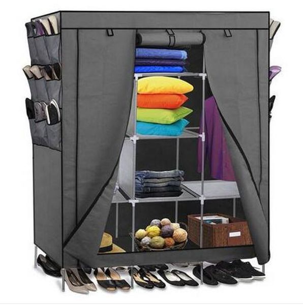 

wholesales us stock 69" high-leg non-woven fabric assembled cloth wardrobe gray