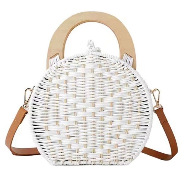 

round rattan beach small messenger bag single shoulder crossbody hand bags for women ladies female hand woven outdoor bag tote