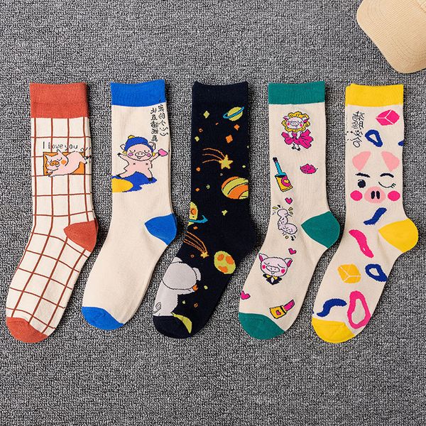 

comfortable women's stockings designer socks with cartoon pattern fashion casual socks for women tide cute knee-socks wholesales, Black;white