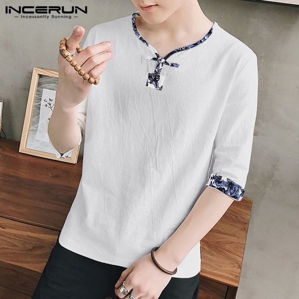 

incerun ethnic style men shirt casual cotton print patchwork 2019 streetwear half sleeve blouse vintage retro summer mens shirts, White;black