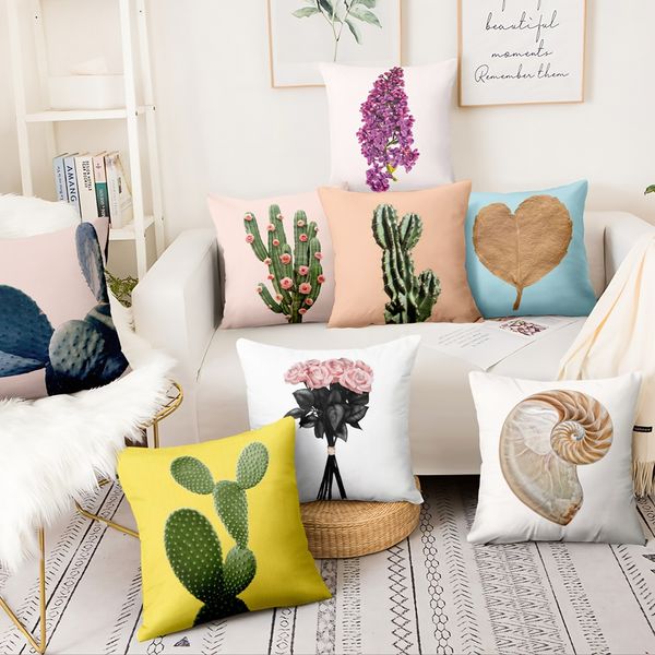 

свежие зеленые растения напечатаны тонкой льняной наволочке дома подушка украшение almofadas decorativas para диван-подушка 45 * 45см