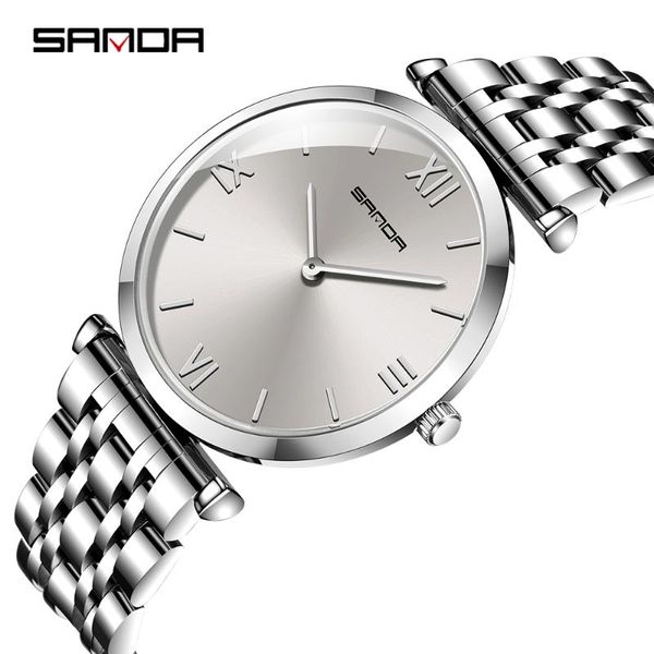 

2020 sanda business watch men waterproof strap stainless steel professional design fashion rose gold men's quartz watches, Slivery;brown