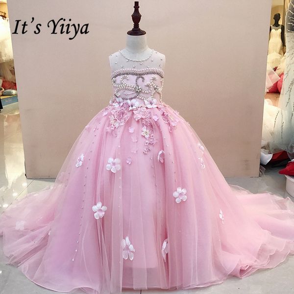

pink princess dress b061 elegant appliques beading train flower girls dresses 2020 sleeveless pageant dress for litter girls, Red;yellow