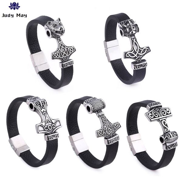 

noorse viking armbanden панк из натуральной кожи armbanden viking woft leeuwenkop armband odin ajorca mannen vrouwen sieraden подарок, Black