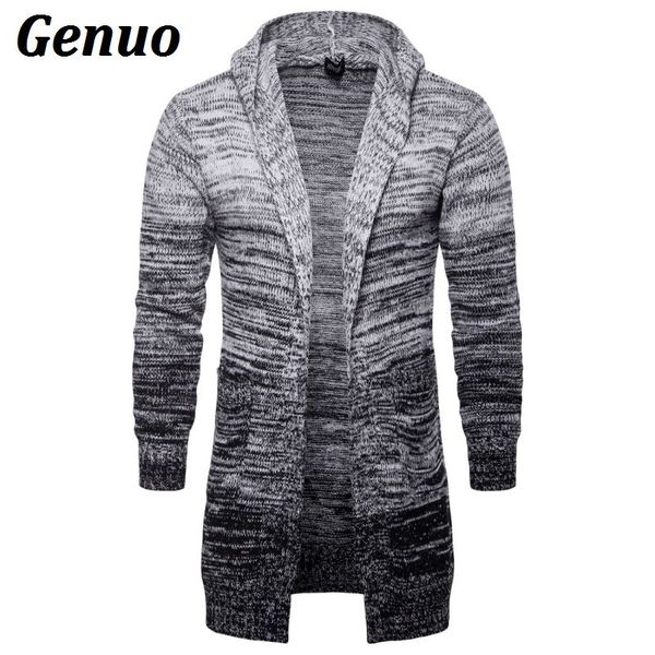 

genuo cardigans gradient grey long sweater coat tracksuit male casual color block hooded sweatshirt pull homme hiver, White;black