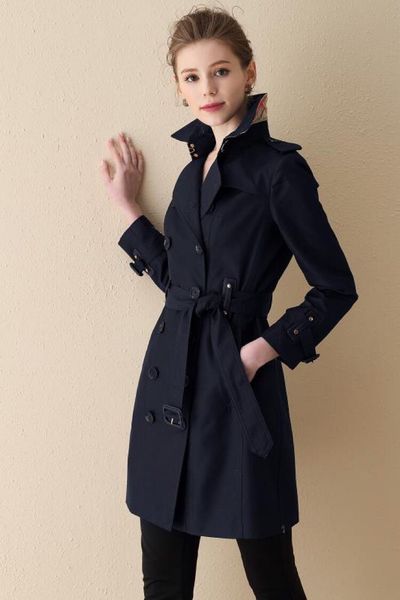 

women's trench coats double breasted long classic windbreaker waterproof british new high-end english style autumn winter gabadian c027, Tan;black