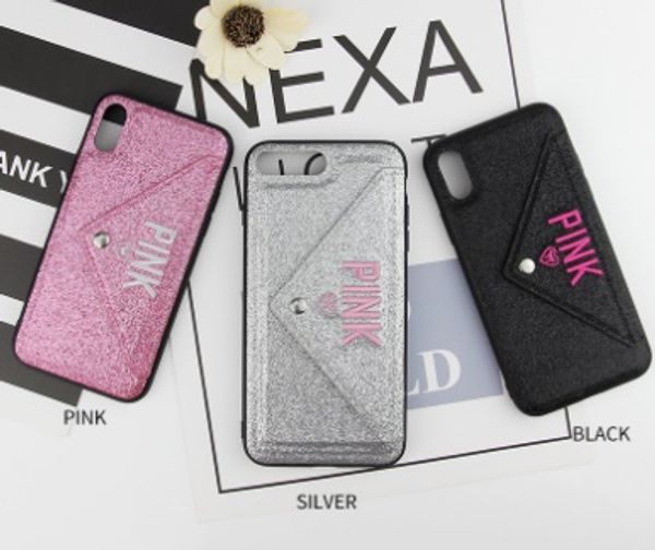 

Card lot pink phone ca e de ign glitter 3d embroidery love pink cover cell mobile phone ca e for iphone x dhl