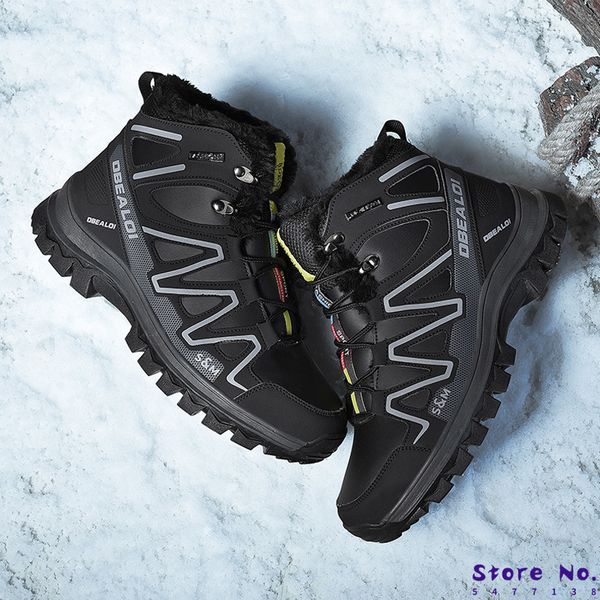 

2019 winter men's boots outdoor warm waterproof non-slip ankle snow boot thick plush rubber winter work safety male shoes, Black
