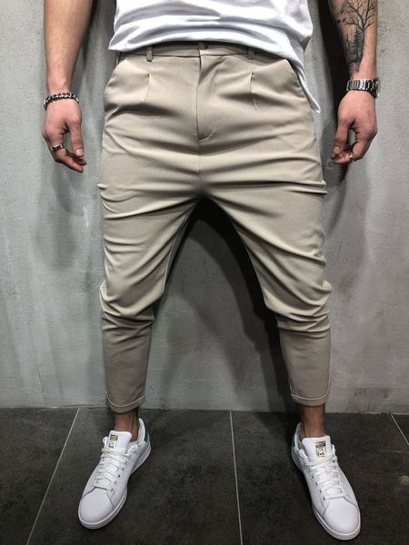 

brand men pants hip hop harem joggers pants 2019 male trousers mens joggers solid shrink ankle pants sweatpants m-2xl khaki, Black