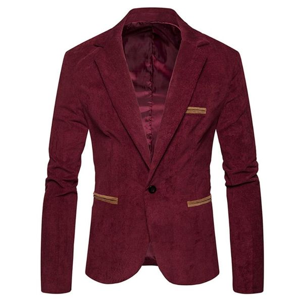 

adisputent 2020 men's coats men corduroy jacket blazer man solid slim long sleeve coat male single button blazer jackets, Black;brown