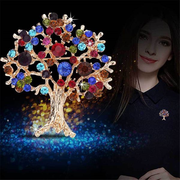 

sexemara exquisite women colorful shining crystal tree brooches christmas tree jewelry plant brooch clothes accessories, Gray