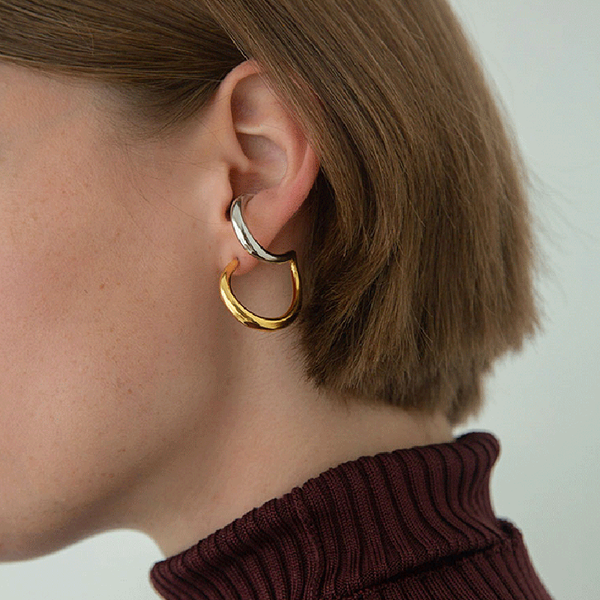 

new double circle unique design s shape irregular geometric earrings hoop earrings for women minimalist trendy 2020, Golden;silver