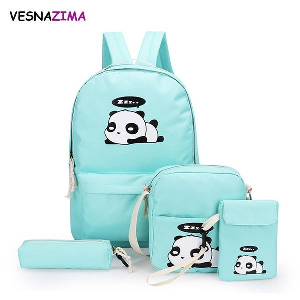 

4pcs/set canvas women backpacks schoolbag printing cute panda school bag backpack for teenager girls rucksack moclila sac wm750z