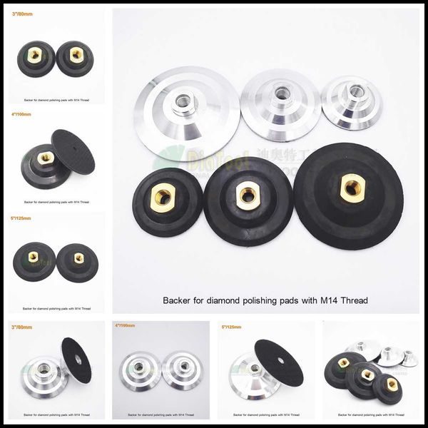 

shdiatool 2pcs back pad for diamond polishing pads holder with m14 thread diameter 3"/4"/5", rubber based /aluminum based