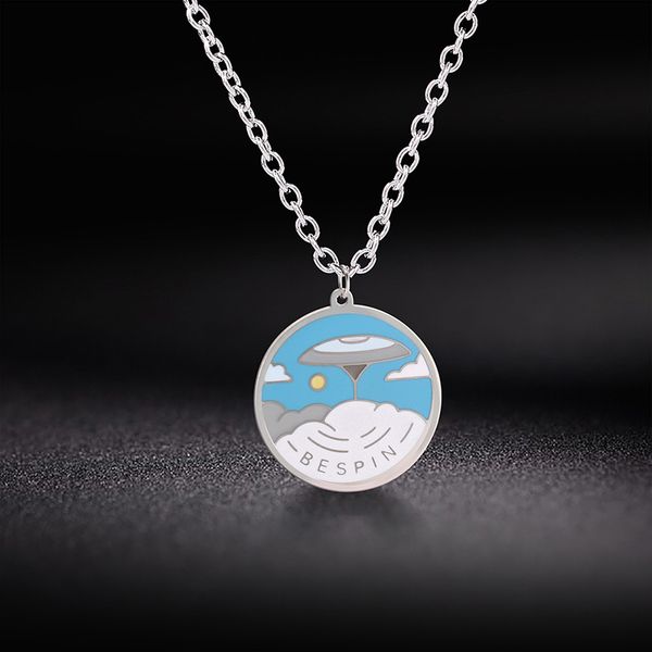 

unift classic round stainless steel oil drop pendant necklace unique alien spaceship fashion jewelry personality accessories, Silver