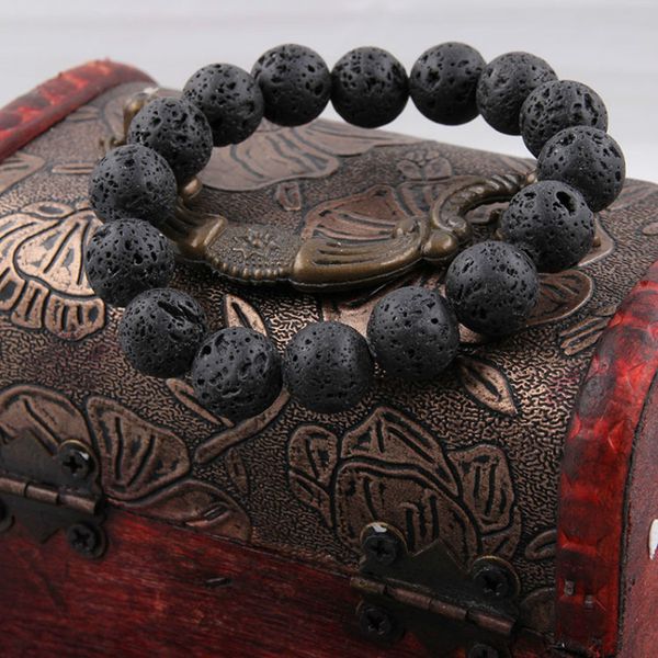 

8/10/12mm black lava natural stone beads bracelets men vintage volcanic rock strand buddha bracelet women pulseira hombres, Golden;silver