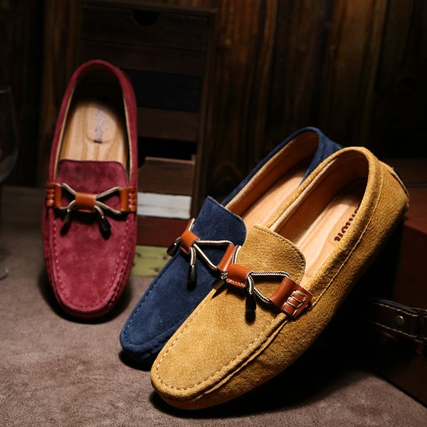 

trend brand cowhide men's shoes rubber sole slip-on casual shoes flat heel driving shoes, Black