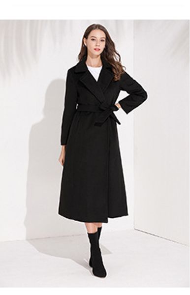 

wool outerwear fall and winter coats 2018 new woman double breasted long slim black wool coat outerwear