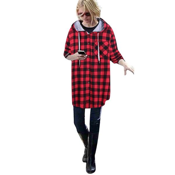 

jaycosin new arrive women leisure jacket autumn and winter new long hooded plaid jacket female 2020 sale, Black