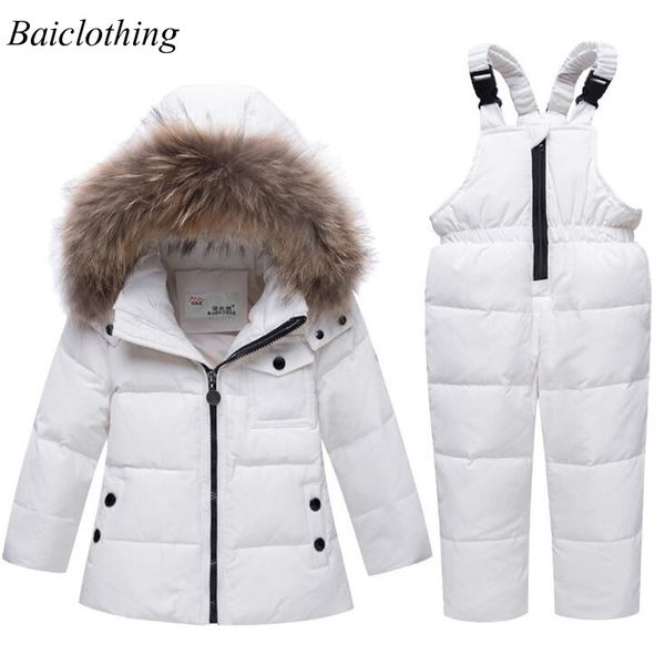 

2019 winter children down suit solid white duck down boys girls jackets thickening jacket + pants set for 2t-5t kids suit, Blue;gray