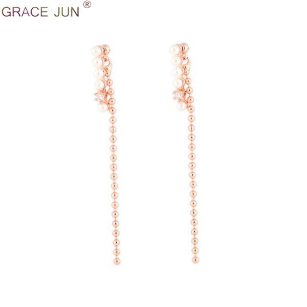 

grace jun 2019 long bead chain clip on earrings without pierced for women elegant faux pearl earrings charm jewelry accessory, Silver